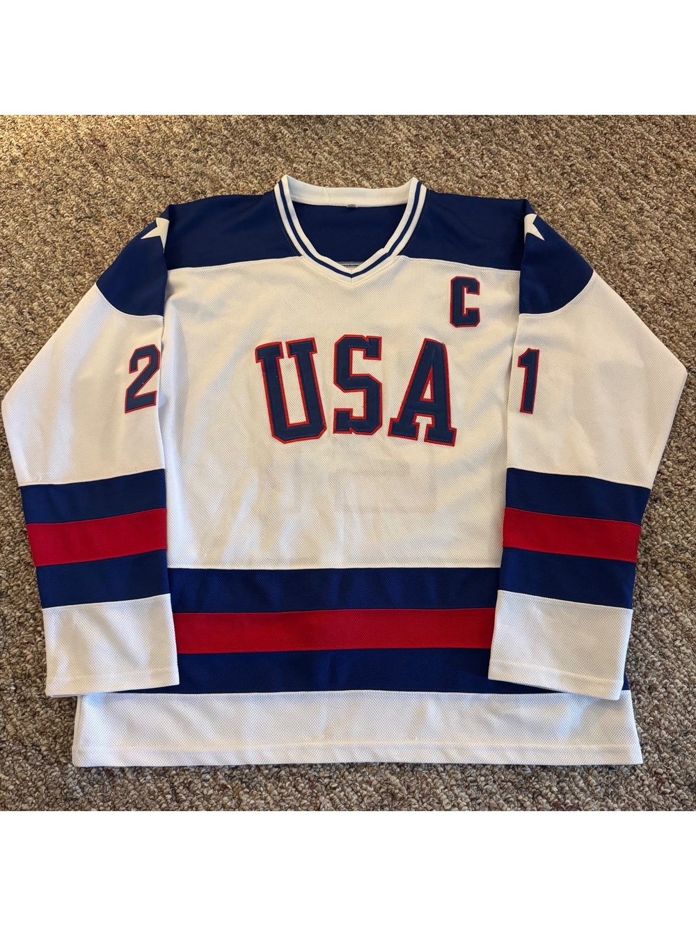 Men’s Mike Eruzione #21 Team USA Hockey Jersey Miracle On Ice Size XL White